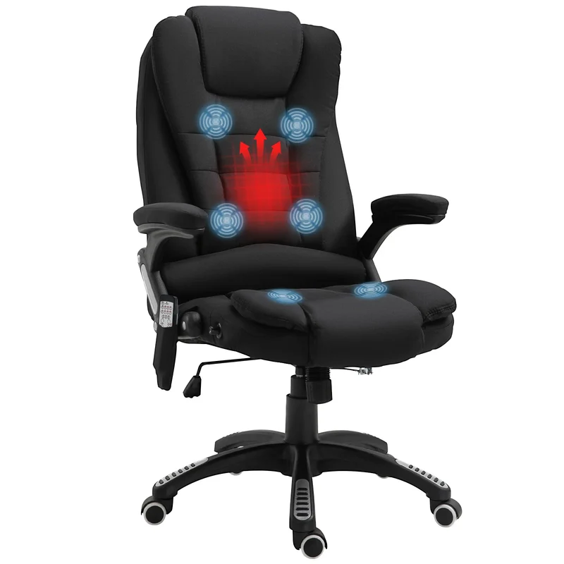 Massage Bureaustoel – Bureaustoel Met Massage – Ergonomische Werkstoel – Relaxstoel Met Verwarming – Comfortabele Zitzak – 6 Massagepunten – Verstelbare Rugleuning Tot 130° - Zwart