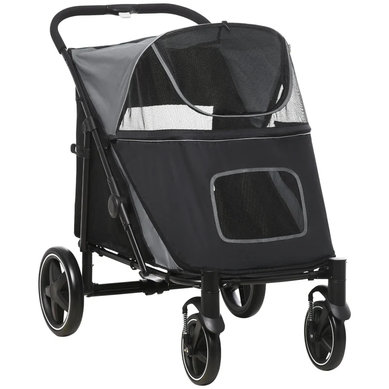 Hondenwagen – Hondenbuggy – Hondenbuggy Inklapbaar – Hondenkar – Dierenbuggy – Inklapbaar Met Eénklik – Geschikt Voor Middelgrote Honden Tot 30 Kg - 112 x 65 x 100 cm - Grijs