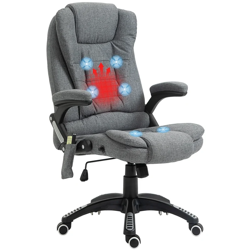 Massage Bureaustoel – Bureaustoel Met Massage – Massagestoel Office – Ergonomische Werkstoel – Bureaustoel Met Verwarming – 6 Massagepunten – Verstelbare Rugleuning Tot 130° - Grijs