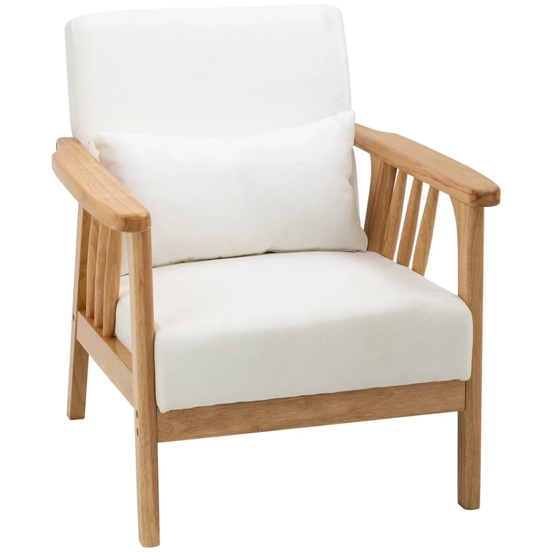 Velvet Fauteuil – Fluwelen Stoel – Velours Zetel – Luxe Lounge Chair – Comfortabele Armstoel – Zacht Velvet Bekleed – Stevig Rubberhout Frame – Inclusief Los Kussen - 68 x 75 x 78 cm - Wit