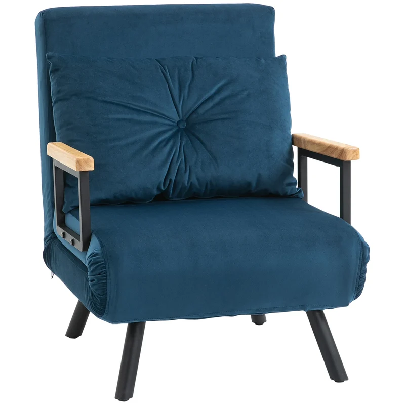 Slaapbank – Slaapstoel – Bank – Sofa – Bedbank – Verstelbare Rugleuning 5 Standen – Velvet Bekleding Diep Navy Blauw
