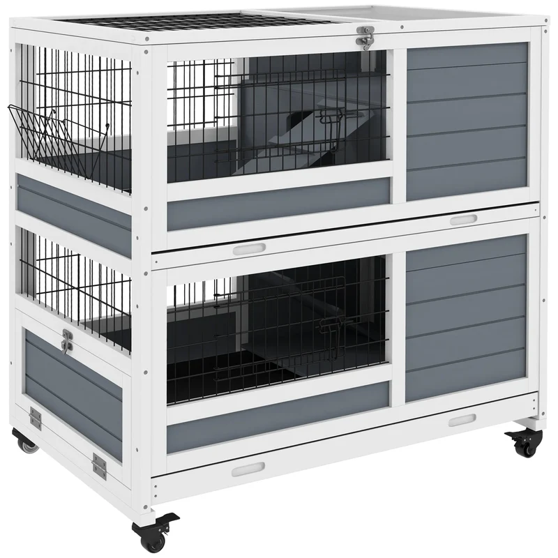 Houten Dierenkooi – Konijnenkooi – Knaagdierkooi – Caviakooi – Buitenkooi – Twee Verdiepingen – Uitneembare Trays