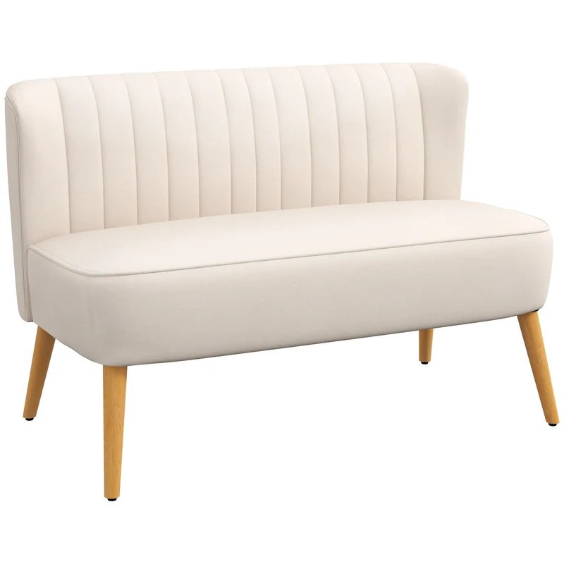 Twee-zitsbank – 2-zitsbank – Loveseat – Zitbank – Bankstel – Scandinavisch Design – Velvet Stof – 117 cm Breed – Comfortabele Zitting - Wit