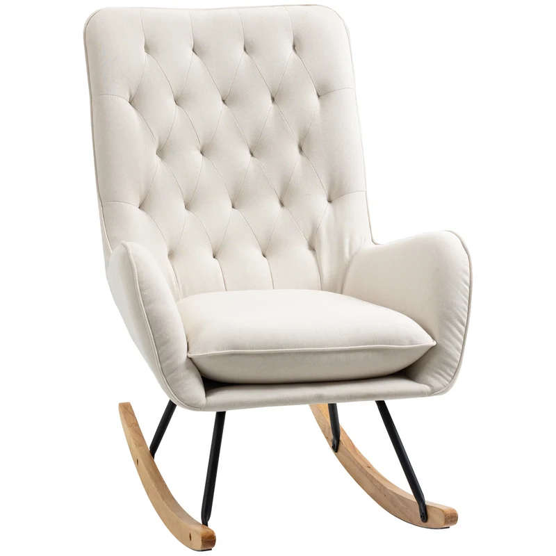 Schommelstoel – Relaxstoel – Fauteuil – Voedingsstoel – Loungestoel – Scandinavisch Design – Ademend Linnenstof – Draagvermogen 120 kg - Ivoor