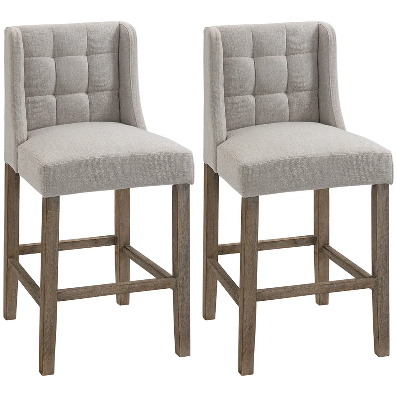 Barkrukken – Barstoelen – Keukenstoelen – Barstoelen Set – Barkrukken Met Rugleuning – Zithoogte 67 cm – Polyester Stof Met Rubberhouten Poten - Beige