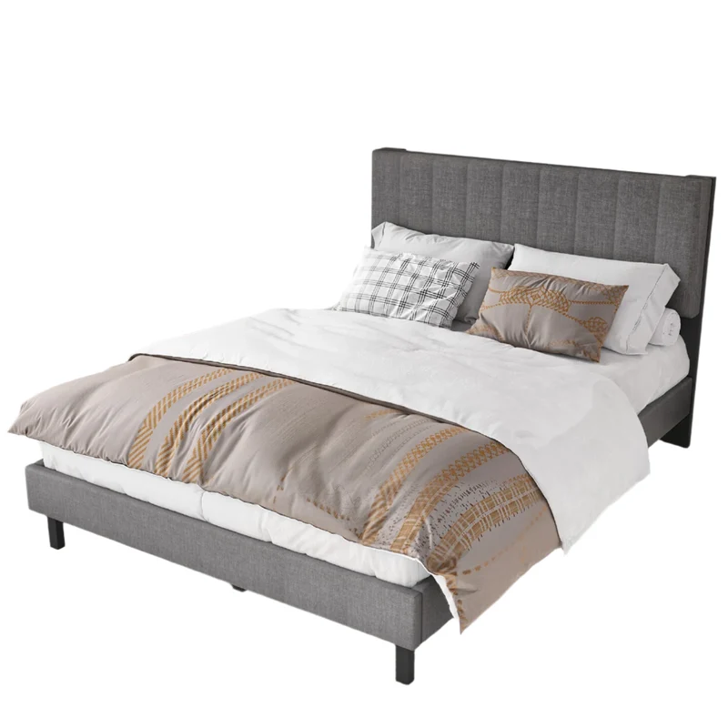 Bedframe – Bed – Bedden – Tweepersoonsbed – Boxspring – Linnen Hoofdeinde – Met Opbergruimte – 140x200 cm – Metaal