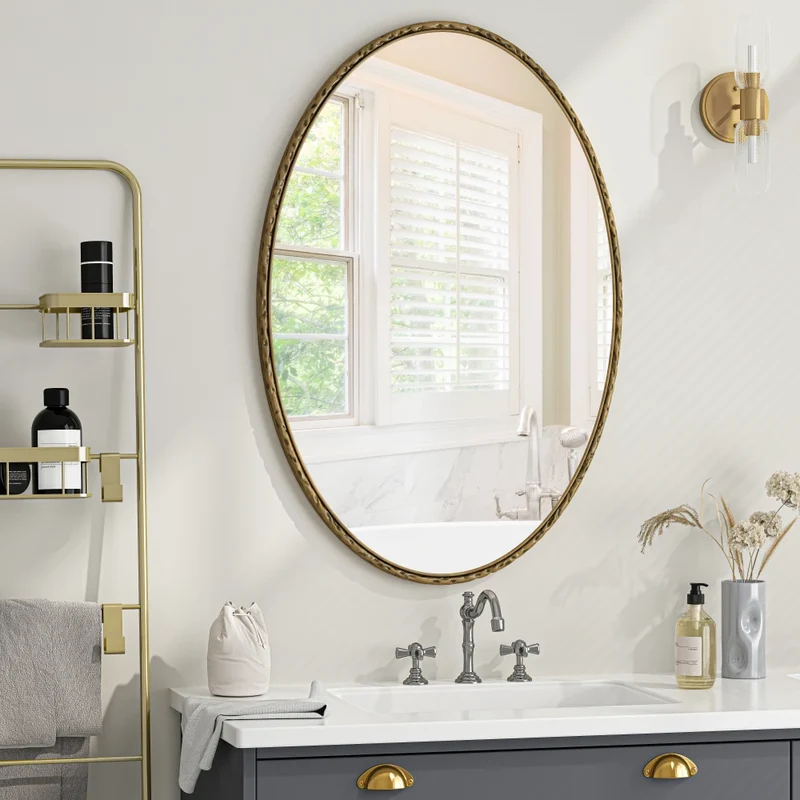 Spiegel – Passpiegel – Wandspiegel – Staande Spiegel – Badkamerspiegel – Ovaal Design – Metalen Frame – Duurzaam MDF Achterpaneel