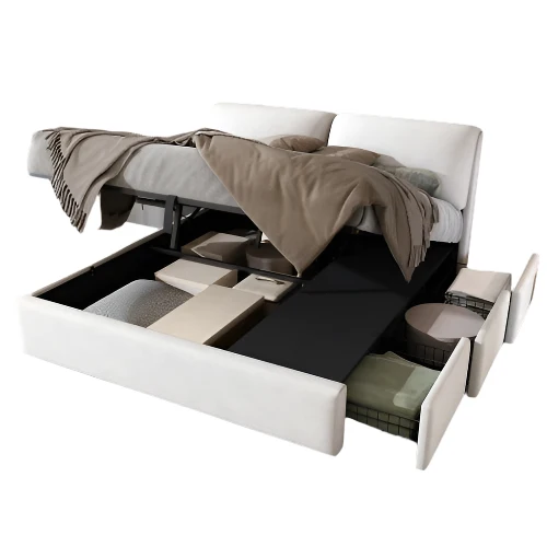 Velours Bed – Modern Bed – Opbergbed – Eenpersoonsbed – Slaapkamermeubel – Hydraulisch Opbergvak – 180 x 200 cm - Beige