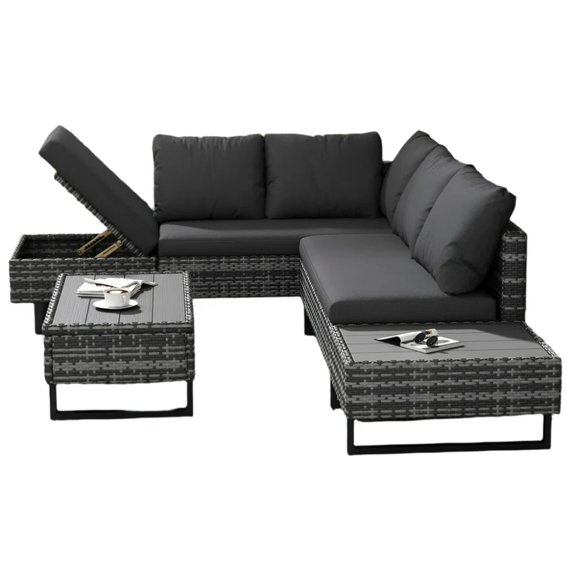 Loungebank – Tuinbank – Loungeset – Buitenbank – Tuinmeubel – PE-Rattan – Verstelbare Fauteuil tot 50° - Grijs