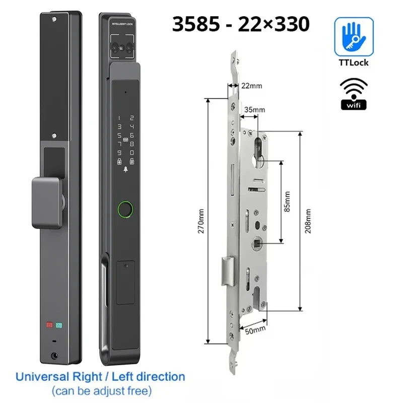 Deurslot – Slim Deurslot – Elektronisch Slot – Smart Lock – Vingerafdrukslot – 11 Ingangsmethoden – Weerbestendig Aluminium - 3585 - Multi - 22X330