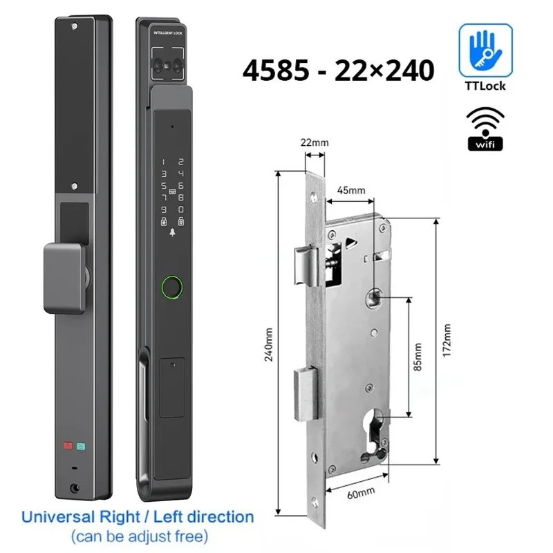 Deurslot – Slim Deurslot – Elektronisch Slot – Smart Lock – Deurklink Met Vingerafdruk – 11 Ingangsmethoden – Oplaadbare Batterij - 4585 - 22x240