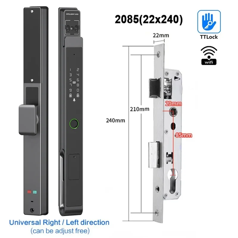 Deurslot – Slim Deurslot – Elektronisch Slot – Vingerafdrukslot – Smart Lock – 11 Ingangsmethoden – IP66 Weerbestendig - 2085 - 22x240