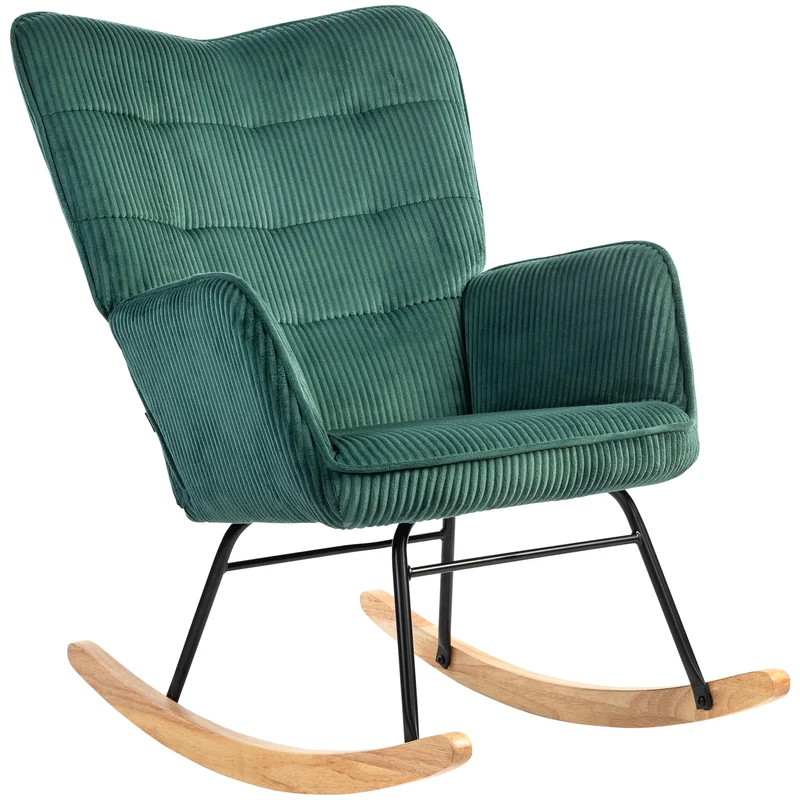 Schommelstoel – Schommel Fauteuil – Relaxstoel – Wiegstoel – Lounge Stoel – Comfortabele Zitting – Duurzaam Beukenhout - Donkergroen