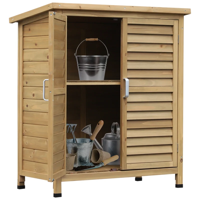 Tuinhuisje – Tuinkast – Tuinberging – Tuinschuur – Berging – Hout – Schuin Dak – Ruime Opbergruimte - 79 x 46.5 x 96.5 cm - Natuurlijk Hout