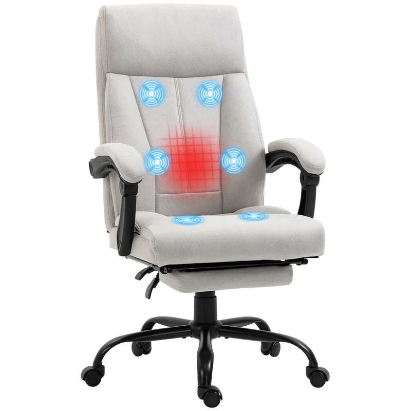 Massage Bureaustoel – Massagestoel – Office Chair Met Massage – Bureaustoel Met Verwarming – Verstelbare Bureaustoel – Zes-punten Massage – Lendenverwarming - 74 x 65 x 111-119 cm - Wit