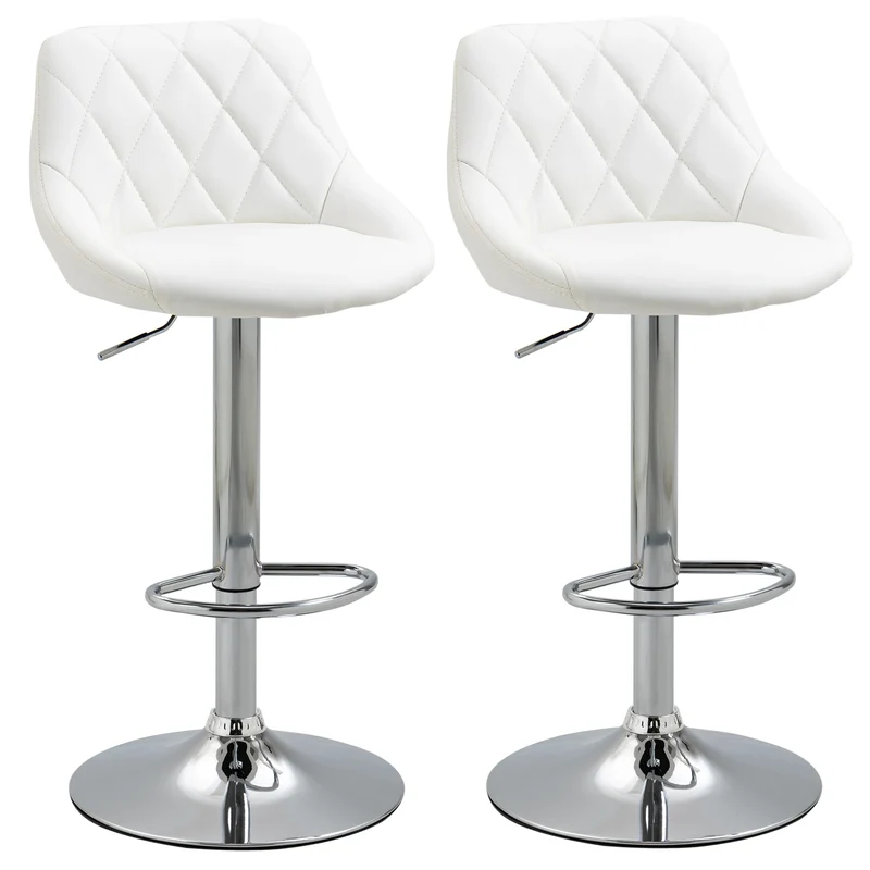 Barkrukken – Barkruk – Kruk – Hoge Stoel – Barstoel – Verstelbare Hoogte 60-81 cm – PU Leer Wit