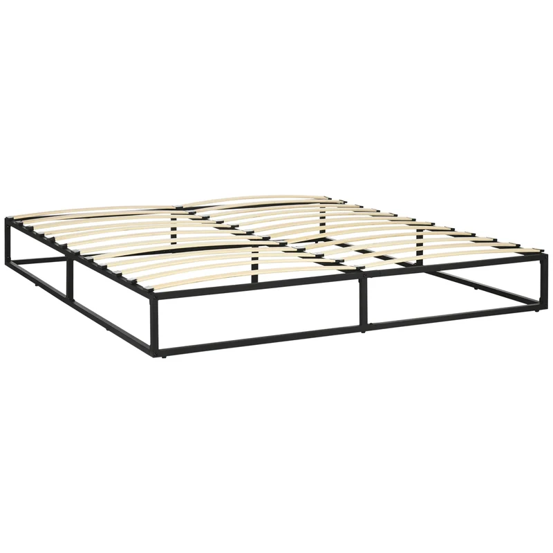 Bedframe – Tweepersoonsbed – Platformbed – Slaapbank – Boxspring – Industrieel Design – Stalen Frame - 200x180x25 cm - Zwart