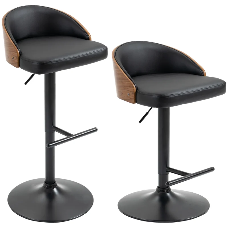Barkrukken – Barstoelen – Keukenkrukken – Hoge Stoelen – Barkruk Set – Verstelbare Zithoogte – 360° Draaibaar Kunstlederen Zitvlak - Zwart en Koffiebruin