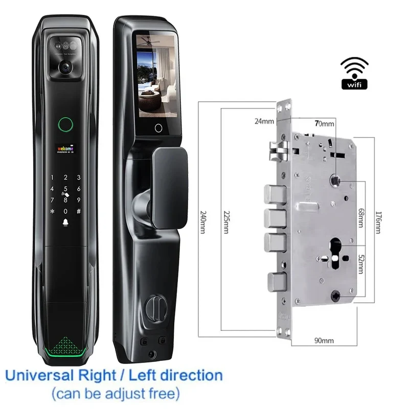 Smart Deurslot – Slim Slot – Video Deurbel – Slimme Toegang – Gezichtsherkenning – Aluminium Behuizing – Oplaadbare Batterij 4200mAh - 24x240 - 7068