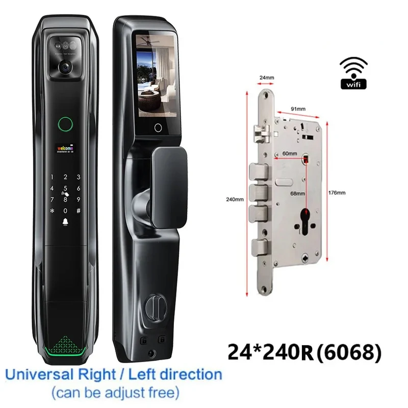 Smart Deurslot – Videodeurbel – Slim Slot – Toegangscontrole – Slimme Deurbeveiliging – Gezichtsherkenning – Aluminium Behuizing – 4200mAh Oplaadbare Batterij - 24x240R - 6068 Insteekslot