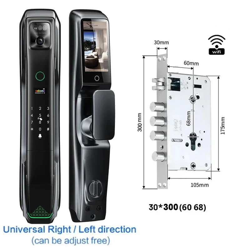 Smart Deurslot – Videodeurbel – Slimme Deurbel – Toegangscontrole – Deurbeveiliging – Gezichtsherkenning – Aluminium Behuizing – Oplaadbare Batterij - 30x300 - 6068 Insteekslot