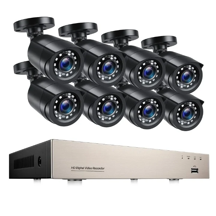 Beveiligingscamera – 8 Stuks - CCTV Set – Surveillance Systeem – Security Camera Kit – Bewakingscamera – 8-Kanaals DVR 5MP Lite – IP66 Weerbestendig Met Nachtzicht - Zwart - 1TB