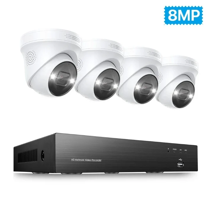 Beveiligingscamera System – 4 Stuks - Bewakingscamera – CCTV Camerasysteem – Buitencamera – IP Camera – 8CH PoE NVR – Ultra HD 4K Met Kleurennachtzich - 8MP - Geen Ingebouwde HDDt