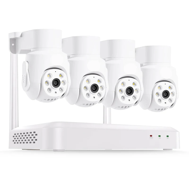 Draadloze Beveiligingscamera – 4 Stuks - 5MP - WiFi 6 - CCTV Camera Systeem – Pan-Tilt Camera – IP66 Weerbestendig Systeem – Nachtzicht Kleur 15m – AI Persoonsdetectie & Tracking - Wit