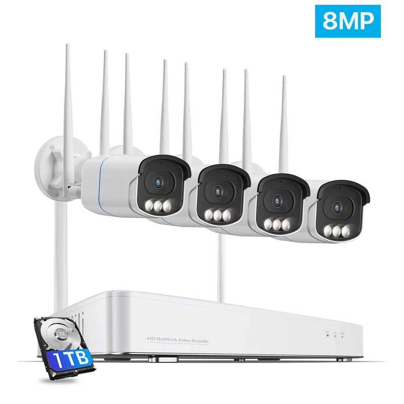 Beveiligingscamera – 4 Stuks - 8MP - Beveiligingssysteem – IP Camera – Cameraset – Videobewaking – Kleurennachtzicht – AI Bewegingsdetectie - 1TB
