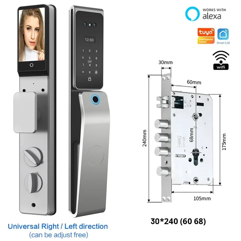 Smart Deurslot – Slimme Deursloten – Elektronisch Slot – Deurslot Met Vingerafdruk – Smart Lock – 8 Ontgrendelingsmogelijkheden – IP67 Water- En Stofbestendig - 30x240 - 6068 insteek