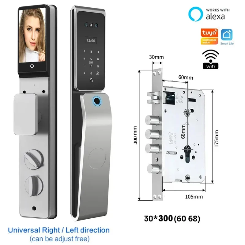 Slimme Deurslot – Elektronisch Slot – Smart Lock – Deurklink – Vingerafdrukslot – 8 Ontgrendelmethoden – IP67 Waterdicht Aluminium - 30x300 - 6068 insteek