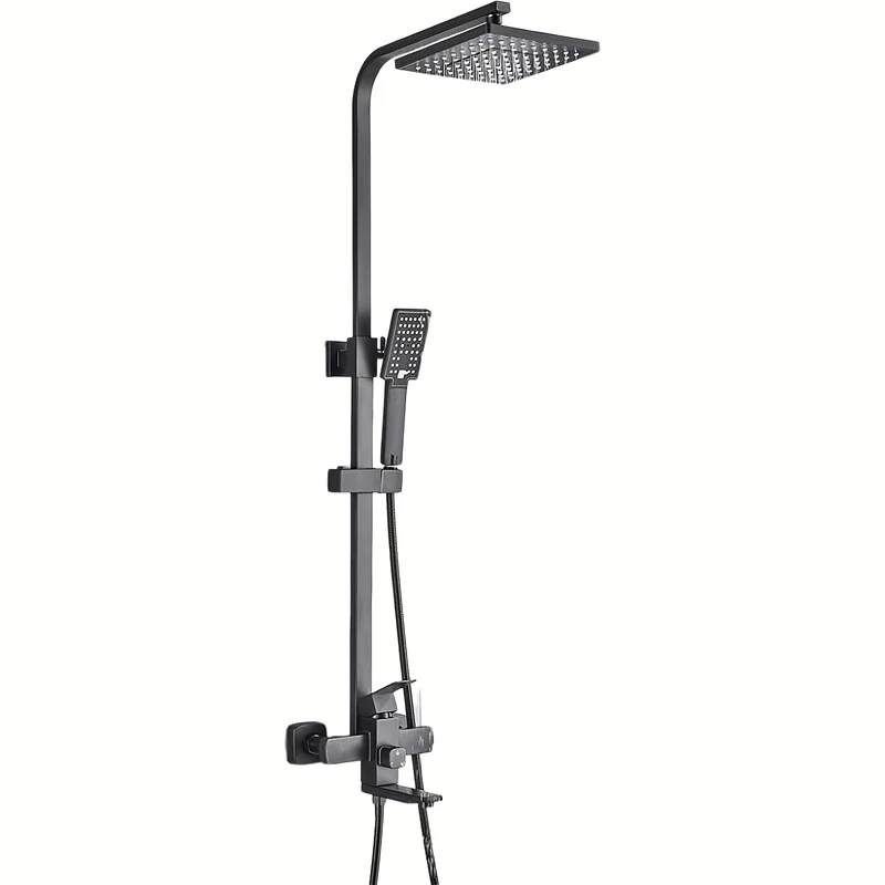 Regendouche – Doucheset – Douchekop – Douche – Regendoucheset – Mat Zwart – Vierkante 20,3 cm Hoofddouche – Messing Verstelbare Houder
