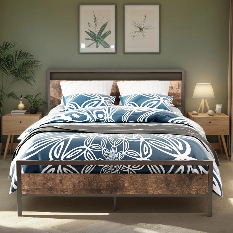 Metalen Bedframe – Stalen Bed – Logeerbed – Jongerenbed – Futonbed – Upgraded Bruin – Stevige Constructie – Handige Opbergruimte