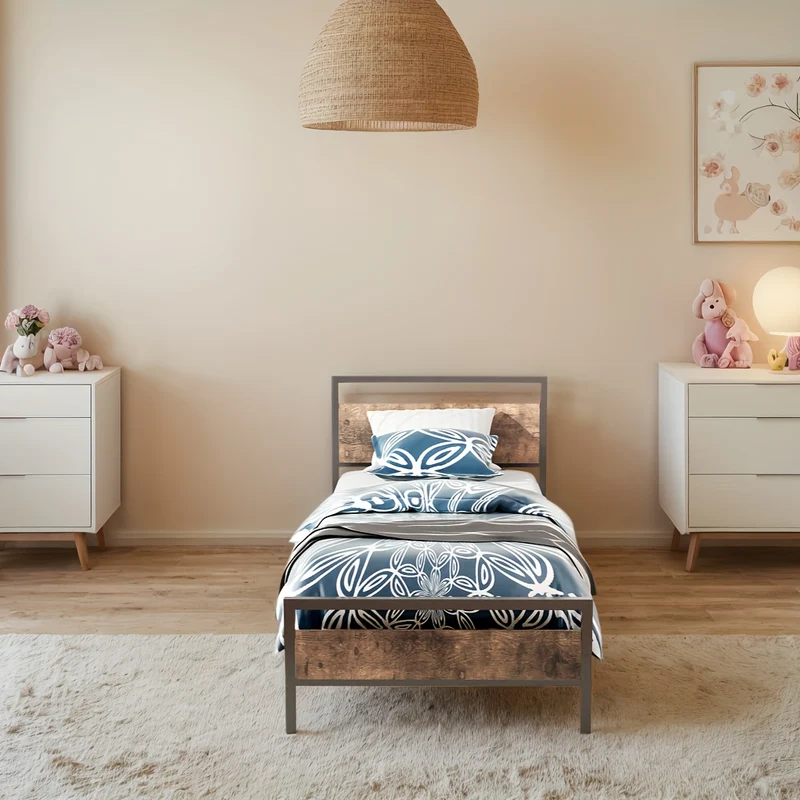 Bedframe – Metalen Bed – Tweepersoonsbed – Slaapbank – Loftbed – Robuust Stalen Frame – Verhoogd Opbergruimte Design