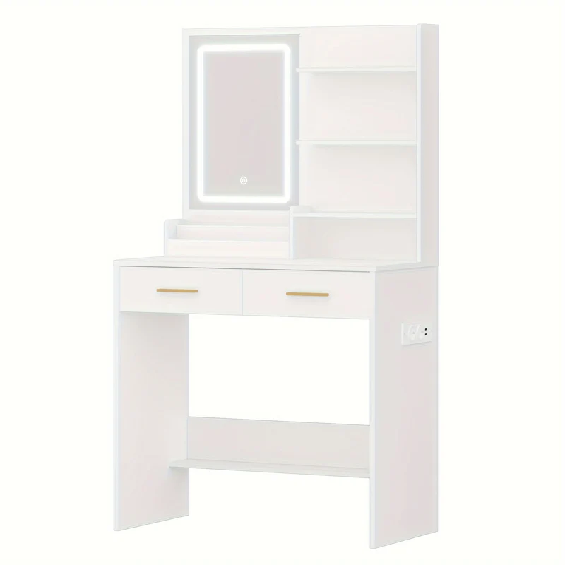 Kaptafel – Make-uptafel – Cosmeticatafel – Vanity – Opmaaktafel – LED Verlichting – 2 Lades & 2 USB Stopcontacten – Wit – 80x40x140 cm – Houtvezelplaat