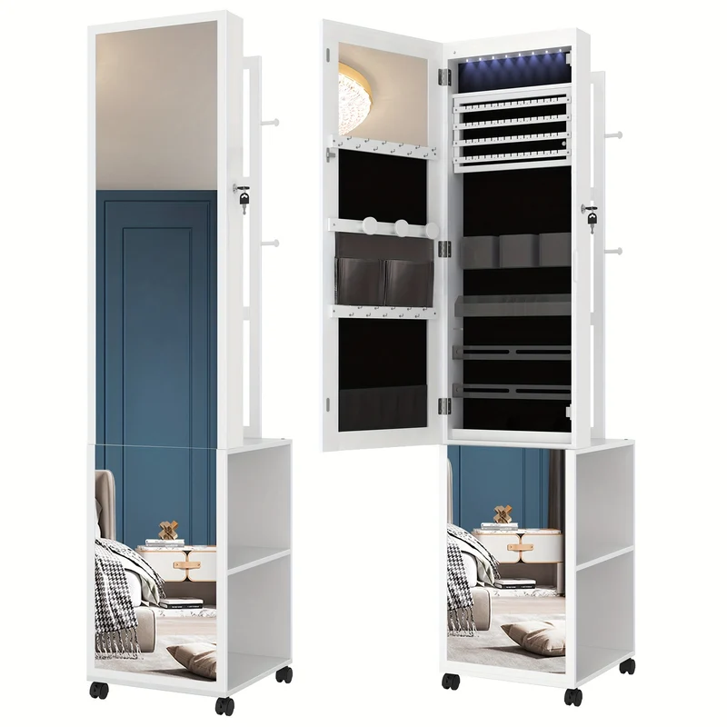 Sieradenkast – Juwelendoos – Sieradendoos – Sieradenopberger – Sieradenhouder – 164,6 cm Hoog – Met Slot en Kledingrek