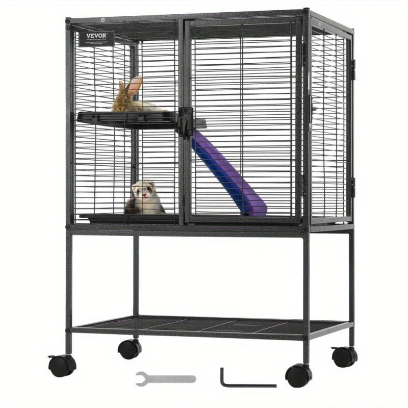 Rattenkooi – Knaagdierkooi – Frettenkooi – Kleine Dieren Kooi – Metalen Dierenverblijf – Twee Verdiepingen – Uitschuifbare Lade – Wieltjes Voor Mobiliteit