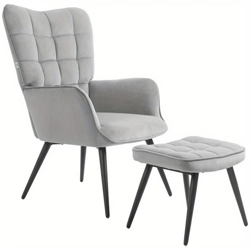 Fauteuil – Lounge Stoel – Relaxfauteuil – Draaifauteuil – Armstoel – Lichtgrijs – Gestoffeerd – Inclusief Voetenbankje – Houten Frame – Maximaal 120 kg Belastbaar