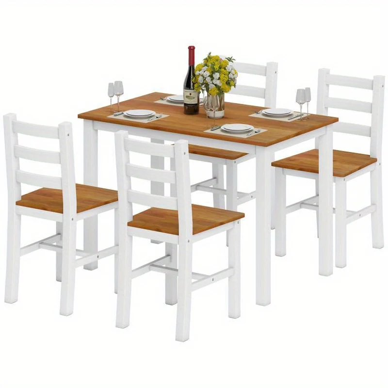 Eetkamerset – Eettafel Set – Houten Eetkamermeubel – Stoel Set – Vurenhout Meubel – Massief Vurenhout – Comfortabele Stoelen – Compact Formaat 120x70 cm