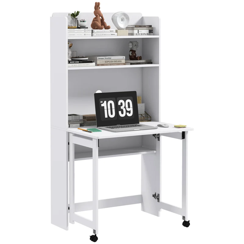 Inklapbaar Bureau – Computertafel – Werkplekmeubel – Study Desk – Thuiswerkbureau – Met Vier Planken – Mobiel Met Wieltjes