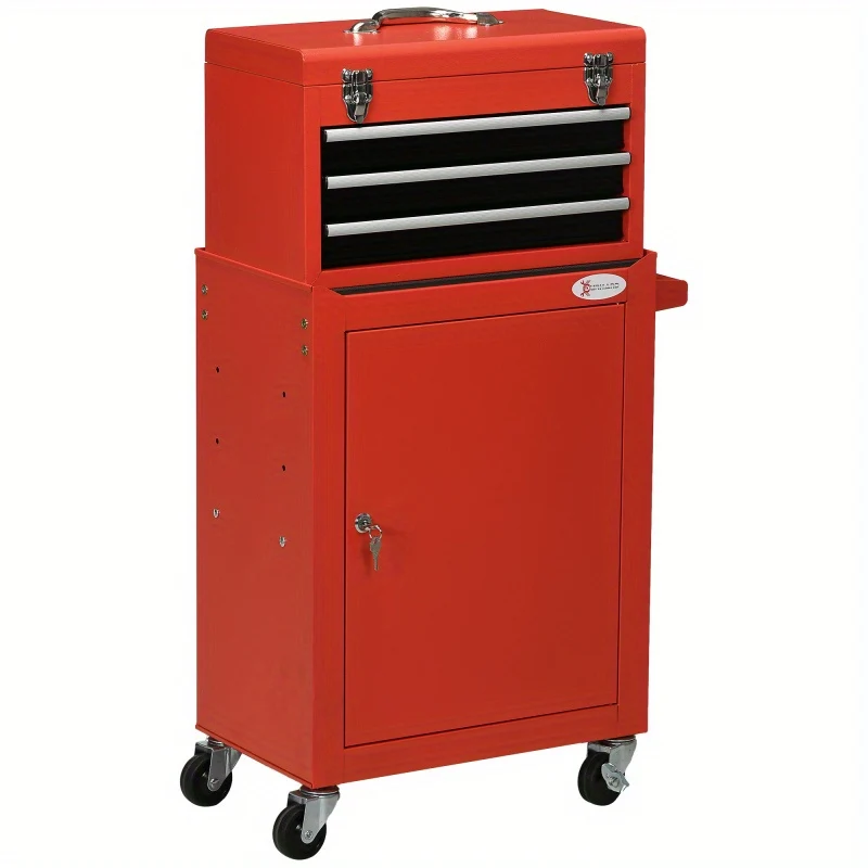 Gereedschapskoffer – Gereedschapstas – Toolbox – Opbergkist – Werkbank – Stalen Constructie – Verrijdbaar Met 4 Wielen – Rood