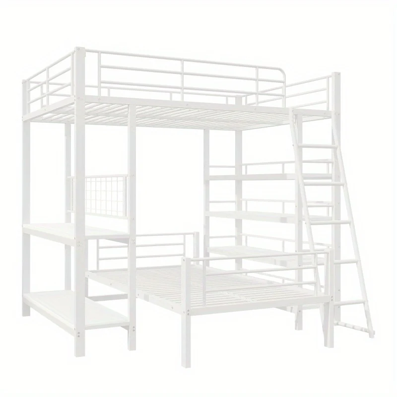 Hoogslaper – Stellingbed – Stapelbed – Mezzaninebed – Multibed – Metalen Frame – Ruimtebesparend Ontwerp – Uitvoerbaar tot Twee Losse Bedden – Stevige Draagkracht 120 kg – Wit 140x200 cm