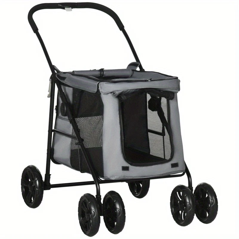 Hondenwandelwagen – Hondenbuggy – Hondenkar – Huisdierwagen – Kattenbuggy – Inklapbaar – 600D Oxford Stof – Met Zachte Kussens – Tot 20 kg – Grijs