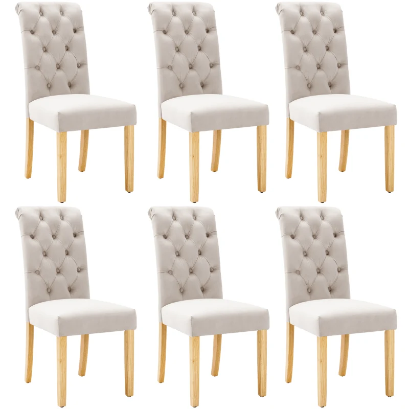 Stoelenset – Eetkamerstoelen – Woonkamstoelen – Keukenstoelen – Loungestoelen – 6-delige Set – Zachte Velvet Bekleding – Stevige Eikenhouten Poten