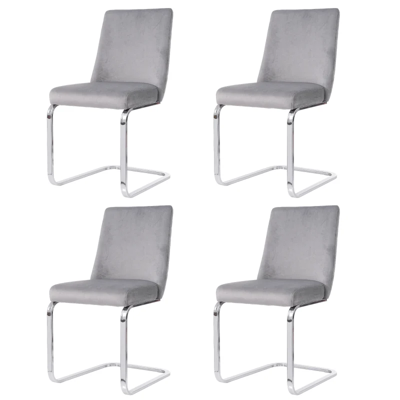 Fluwelen Fauteuil – Velvet Stoel – Zetel – Lounge Stoel – Relaxstoel – Set Van 4 – Grijs Met Zilveren Metalen Poten – Comfortabele Zitting – Luxe Fluwelen Bekleding