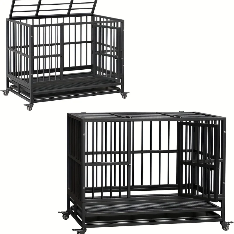 Hondenkooi – Hondenbench – Hondenkennel – Dierenkooi – Hondenhok – Met Wieltjes – Verstelbare Scheidingswand – 94x58x74 cm – Metaal – Geschikt Tot 30 kg