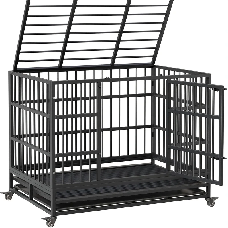 Hondenbench – Hondenkooi – Hondenkennel – Reisbench – Draagbare Hondenbox – Metalen Bench – Dubbele Deuren – Opvouwbaar – Met Wieltjes – Uitschuifbare Lade – 108x72x83 cm