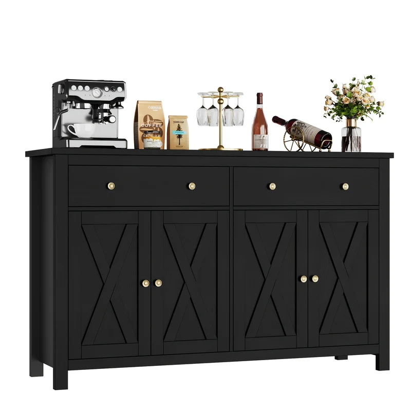 Dressoir – Buffetkast – Opbergkast – Keukenkast – Sideboard – Hout – Verstelbare Planken – 68 cm Hoog - Zwart