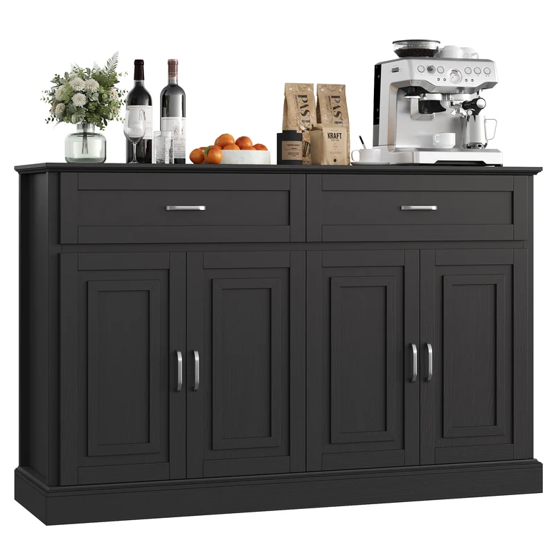 Dressoir – Opbergkast – Ladekast – Buffetkast – Kast – Zwart Hout – Grote Opbergruimte – Modern Design