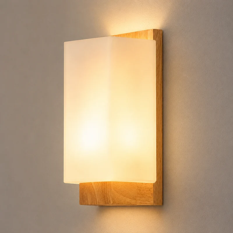 OCS - hikari Japandi Wandlamp - Minimalistische Houten LED Wandlamp met Glazen Kap